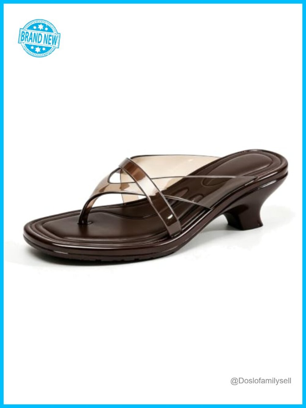 Women's Jelly Kitten Heel Flip Flops Square Toe Clear Slip On Sandals